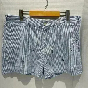 Polo Ralph Lauren Women’s Shorts Blue Stripe Anchor Print Flat Front size 14